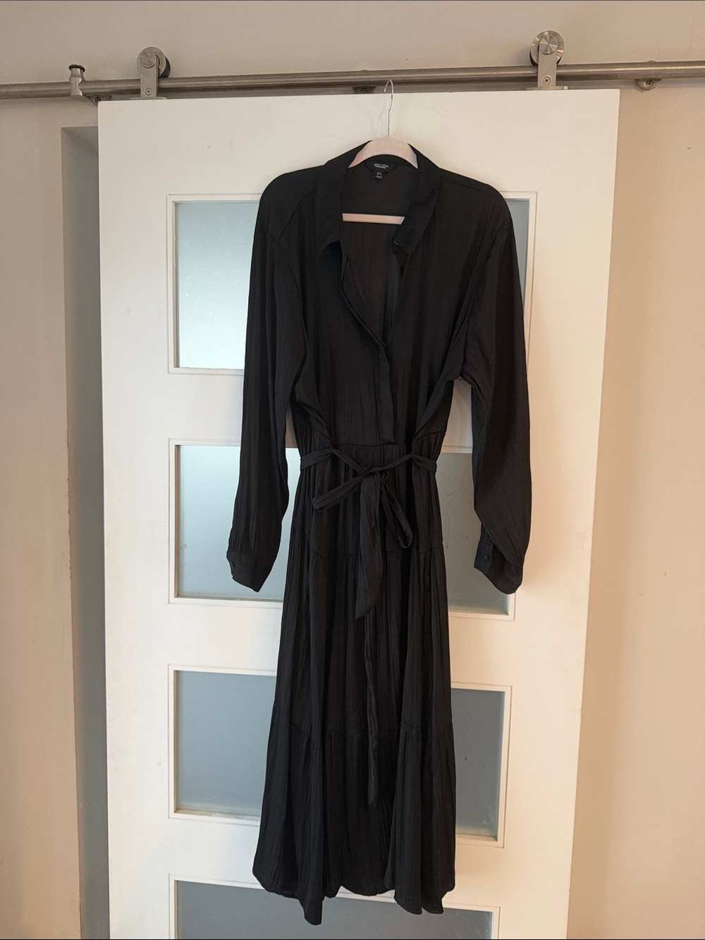 Simply Vera Vera Wang Black Long Sleeve Tie-Waist Shirt Dress
